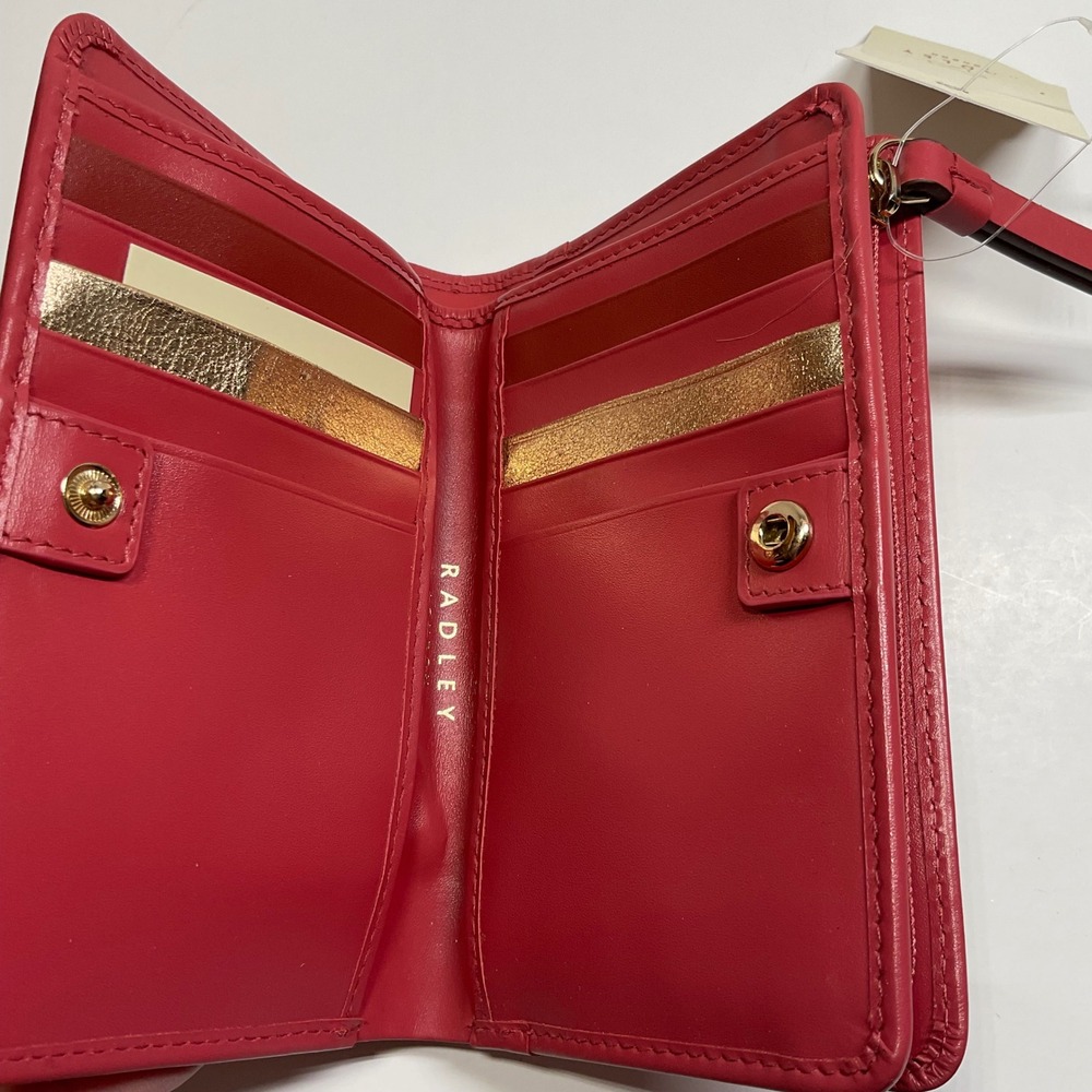 Radley London Red Leather Bifold Wallet Scottie Dog Robin Applique New With Tags - Picture 4 of 8